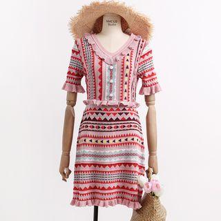 Ruffled-trim Printed Knit Dress