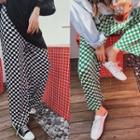 Ribbed Checked Straight-leg Pants