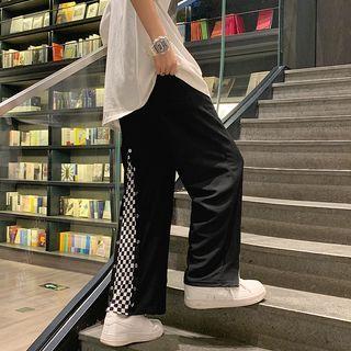 Check Panel Wide Leg Pants