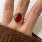 Oval Agate Sterling Silver Open Ring J2937 - Red & Gold - One Size