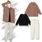 Plaid Shirt / Sweater / Straight-cut Jeans
