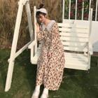 Long-sleeve Floral Print Midi A-line Dress As Shown In Figure - One Size