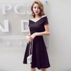 Short Sleeve Off-shoulder V-neck A-line Dress