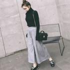 Set: Turtleneck Knit Top + Cropped Wide-leg Pants