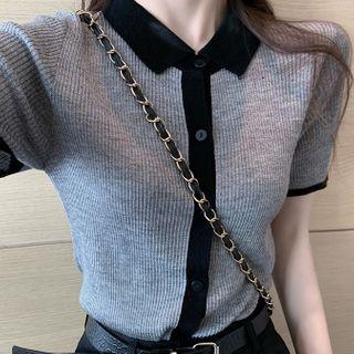 Short-sleeve Buttoned Knit Top / Shorts