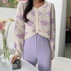 Sweetheart-neck Floral Cardigan