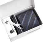 Set Of 6: Striped Neck Tie + Cufflinks + Tie Clip + Pocket Square As Shown In Figure - One Size