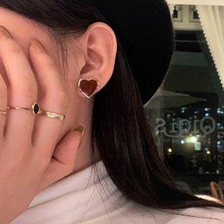 Heart Stud Earring 1 Pair - Red & Gold - One Size