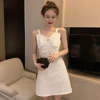 Spaghetti Strap Bow-front Mini A-line Dress