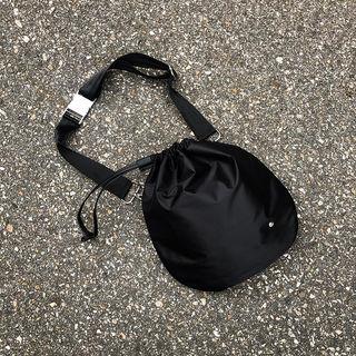 Drawstring-detail Round Bag With Strap Black - One Size