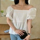 Short-sleeve Off-shoulder Pleated Blouse White - One Size