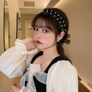 Faux Pearl Headband 01 - Black - One Size