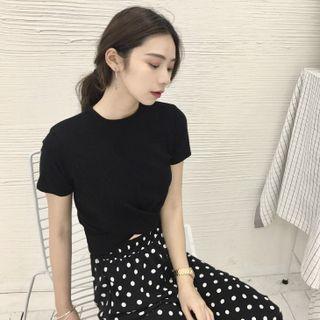 Short-sleeve Cropped T-shirt / Polka Dot Wide Leg Pants / Set
