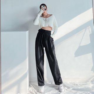 Adhesive Tab-waistline Straight-cut Dress Pants