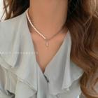 Drop Pendant Faux Pearl Alloy Necklace Silver - One Size