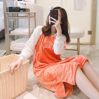 Raglan Lettering Flannel Long-sleeve Sleep Dress