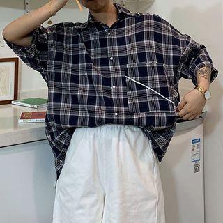 Plaid Pocket Detail Elbow-sleeve Shirt