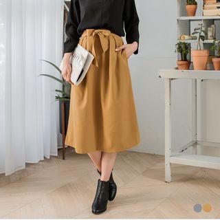 Pleated Self-tie Midi Skirt