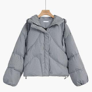 Gingham Hooded Padded Jacket Gingham - Black & White - One Size