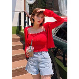 Cardigan & Smocked Tube Top Set