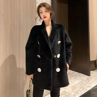 Double-breasted Furry Jacket Black - One Size