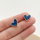 Heart Stud Earring 1 Pair - S925 Silver Needle - Blue - One Size