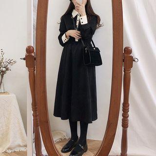 Two-tone Midi Shirtdress Black - One Size