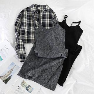 Set: Sleeveless Dress + Plaid Cropped Blouse