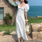 Bell-sleeve Ruched Maxi Dress