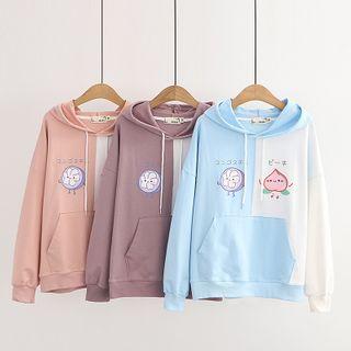 Cartoon Printed Color-block Hoodie