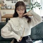 Frill Trim Double Collar Long-sleeve Blouse