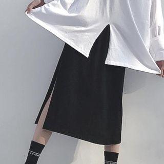 Plain Midi Side Slit Skirt
