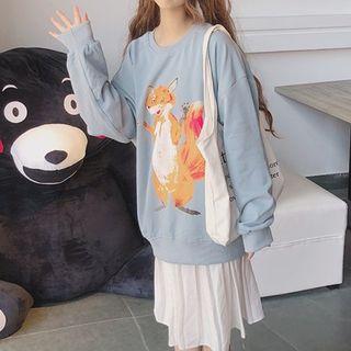 Fox Print Pullover Light Blue - One Size