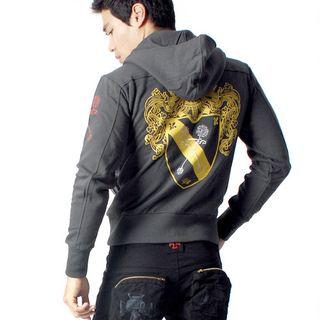 Printed & Embroidered Button-side Hoodie (dark Gray) L