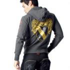 Printed & Embroidered Button-side Hoodie (dark Gray) L