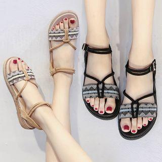 Embroidered Ankle-strap Sandals