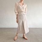 Flap-pocket Pleated-front Maxi Skirt