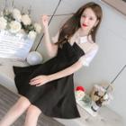 Puff-sleeve Collared Chiffon Panel Mini A-line Dress