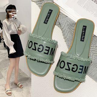 Fray Hem Lettering Flat Sandals