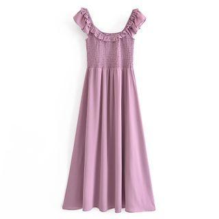 Off-shoulder Plain Ruffle Dress