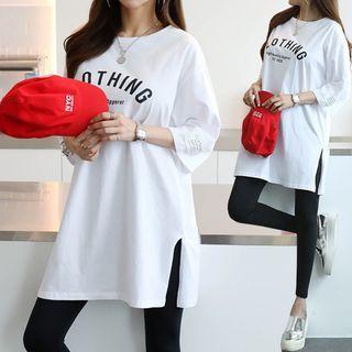 Set: Letter Print Longline T-shirt + Leggings
