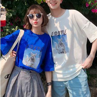 Cat Print Short-sleeve Couple Matching T-shirt