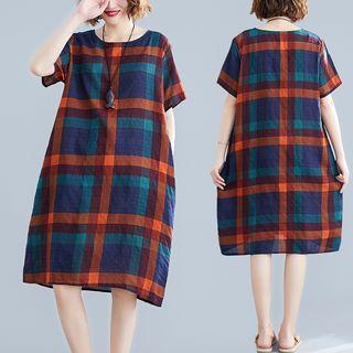 Retro Plaid Medium Maxi Dress As Shown In Figure - L