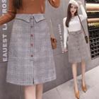 Plaid Button-front A-line Skirt