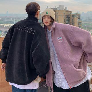 Couple Matching Embroidered Fleece Zip-up Jacket