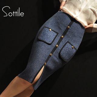 Slit-front Tie-waist Pocketed Midi Skirt