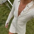 Print Long-sleeve Button-up Mini Dress