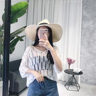 Distressed Elbow-sleeve Sweater