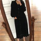 Single-breasted Corduroy Long-sleeve Midi Dress