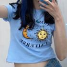 Moon & Sun Print Short-sleeve Cropped T-shirt
